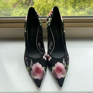 Zara floral heels, size 7.5 in mint condition, look brand new 4 inch heel